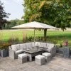 'Peony' Luxury Rattan 9 Seater Modular Garden Sofa Set with Rectangular Rising Table and Footstools in Stone by Primrose Living