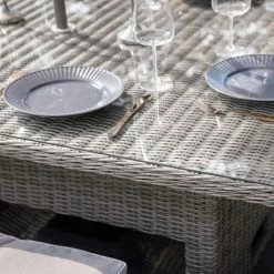 'Peony' Luxury Rattan 7 Seater Modular Garden Sofa Set with Square Rising Table in Stone by Primrose Living -Garden Furniture Shop Stone FU102263 4 TableClose f717