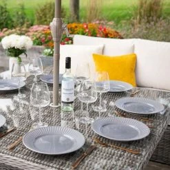 'Peony' Luxury Rattan 7 Seater Modular Garden Sofa Set with Square Rising Table in Stone by Primrose Living -Garden Furniture Shop Stone FU102263 6 TableClose 18e6