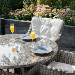 Luxury 4 Seater Circular Garden Dining Set in Stone Rattan by Primrose Living -Garden Furniture Shop Stone FU102243 4 TableChair 33cc