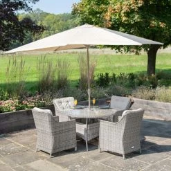 Luxury 4 Seater Circular Garden Dining Set in Stone Rattan by Primrose Living
