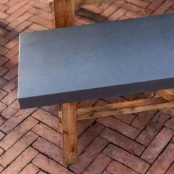 Rustic Cement & Acacia Wood 6 Seater Dining Set With Benches by Primrose Living -Garden Furniture Shop Wood Cement BenchTop 40a1