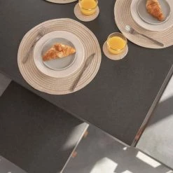 Rustic Cement & Acacia Wood 6 Seater Dining Set With Benches by Primrose Living -Garden Furniture Shop Wood Cement TableTop2 8969