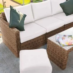 'Iris' Luxury Rattan 5 Seater Garden Sofa Set with Open Coffee Table by Primrose Living -Garden Furniture Shop fu102408 footstoolsofatable b1d3