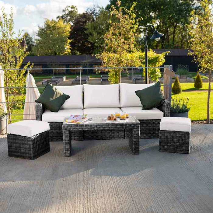 'Iris' Luxury Rattan 5 Seater Garden Sofa Set with Open Coffee Table in Stone by Primrose Living 1 'Iris' Luxury Rattan 5 Seater Garden Sofa Set with Open Coffee Table in Stone by Primrose Living