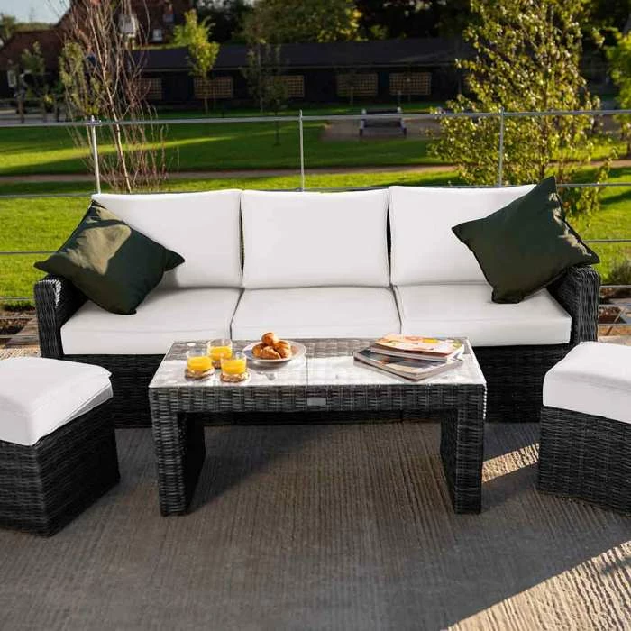 'Iris' Luxury Rattan 5 Seater Garden Sofa Set with Open Coffee Table in Stone by Primrose Living 2 'Iris' Luxury Rattan 5 Seater Garden Sofa Set with Open Coffee Table in Stone by Primrose Living - Image 2