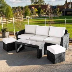 'Iris' Luxury Rattan 5 Seater Garden Sofa Set with Open Coffee Table in Stone by Primrose Living 8 'Iris' Luxury Rattan 5 Seater Garden Sofa Set with Open Coffee Table in Stone by Primrose Living -Garden Furniture Shop fu102409 fullsetoff a765
