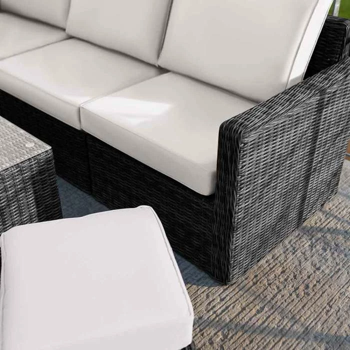 'Iris' Luxury Rattan 5 Seater Garden Sofa Set with Open Coffee Table in Stone by Primrose Living 5 'Iris' Luxury Rattan 5 Seater Garden Sofa Set with Open Coffee Table in Stone by Primrose Living - Image 5