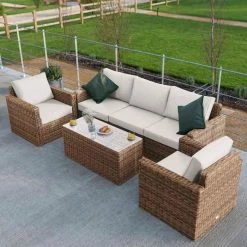 'Iris' Luxury Rattan 5 Seater Garden Sofa Set with Box Coffee Table by Primrose Living -Garden Furniture Shop fu102414 fullsetoff2 7282