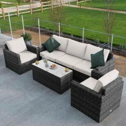 'Iris' Luxury Rattan 5 Seater Garden Sofa Set with Box Coffee Table in Stone by Primrose Living 6 'Iris' Luxury Rattan 5 Seater Garden Sofa Set with Box Coffee Table in Stone by Primrose Living -Garden Furniture Shop fu102415 fullsetoff2 e867