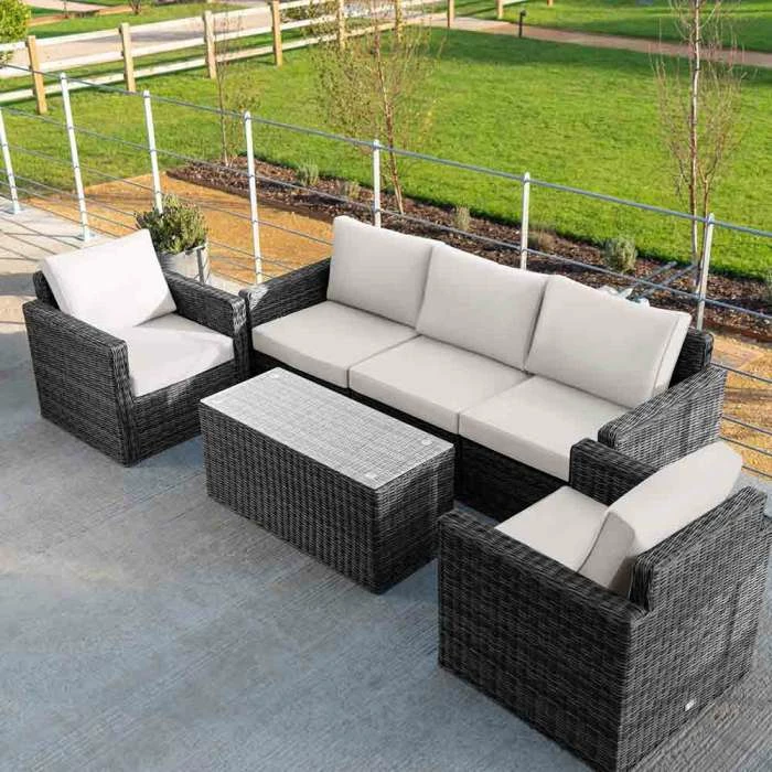 'Iris' Luxury Rattan 5 Seater Garden Sofa Set with Box Coffee Table in Stone by Primrose Living 2 'Iris' Luxury Rattan 5 Seater Garden Sofa Set with Box Coffee Table in Stone by Primrose Living - Image 2