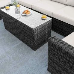 'Iris' Luxury Rattan 5 Seater Garden Sofa Set with Box Coffee Table in Stone by Primrose Living 7 'Iris' Luxury Rattan 5 Seater Garden Sofa Set with Box Coffee Table in Stone by Primrose Living -Garden Furniture Shop fu102415 table 2de8