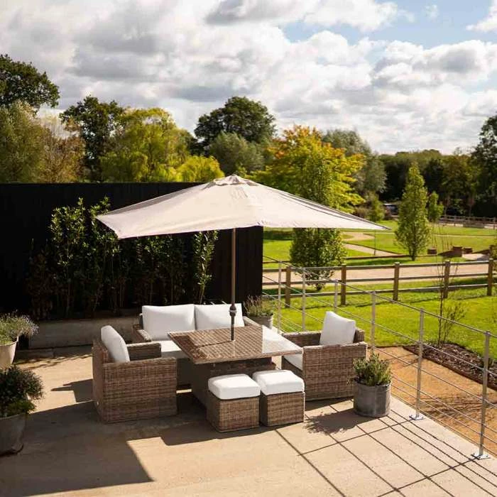 'Iris' Luxury Rattan 6 Seater Garden Sofa Set with Square Rising Table and Parasol by Primrose Living 4 'Iris' Luxury Rattan 6 Seater Garden Sofa Set with Square Rising Table and Parasol by Primrose Living - Image 4