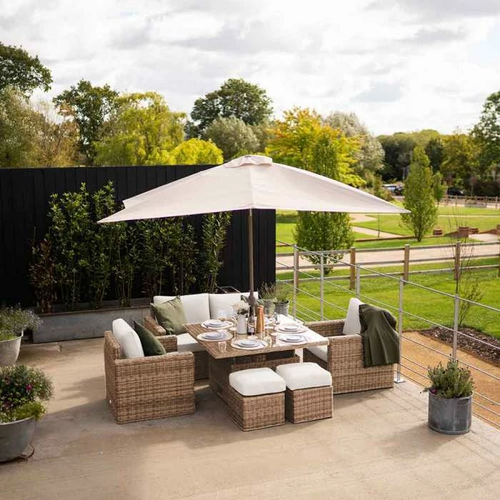 'Iris' Luxury Rattan 6 Seater Garden Sofa Set with Square Rising Table and Parasol by Primrose Living 1 'Iris' Luxury Rattan 6 Seater Garden Sofa Set with Square Rising Table and Parasol by Primrose Living