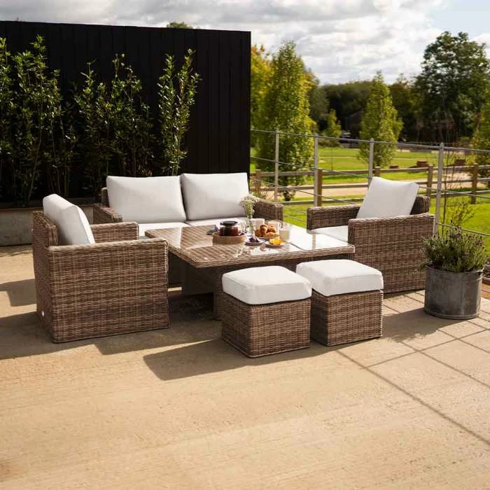 'Iris' Luxury Rattan 6 Seater Garden Sofa Set with Square Rising Table and Parasol by Primrose Living 2 'Iris' Luxury Rattan 6 Seater Garden Sofa Set with Square Rising Table and Parasol by Primrose Living - Image 2