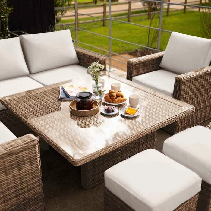 'Iris' Luxury Rattan 6 Seater Garden Sofa Set with Square Rising Table and Parasol by Primrose Living 5 'Iris' Luxury Rattan 6 Seater Garden Sofa Set with Square Rising Table and Parasol by Primrose Living - Image 5