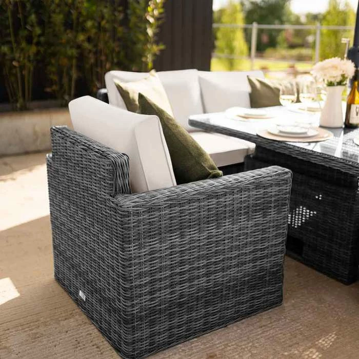 'Iris' Luxury Rattan 6 Seater Garden Sofa Set with Square Rising Table and Parasol in Stone by Primrose Living 3 'Iris' Luxury Rattan 6 Seater Garden Sofa Set with Square Rising Table and Parasol in Stone by Primrose Living - Image 3