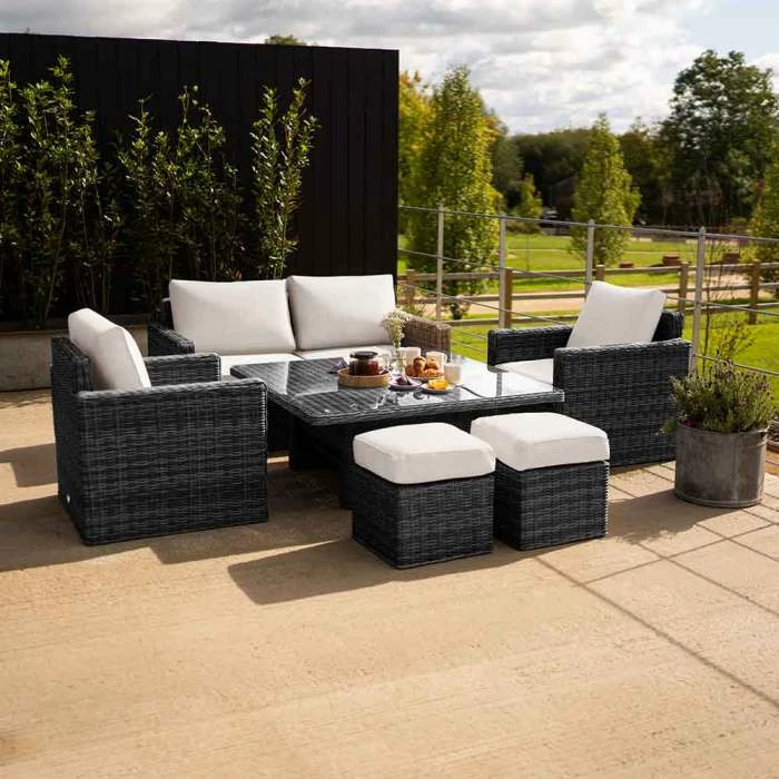 'Iris' Luxury Rattan 6 Seater Garden Sofa Set with Square Rising Table and Parasol in Stone by Primrose Living 2 'Iris' Luxury Rattan 6 Seater Garden Sofa Set with Square Rising Table and Parasol in Stone by Primrose Living - Image 2