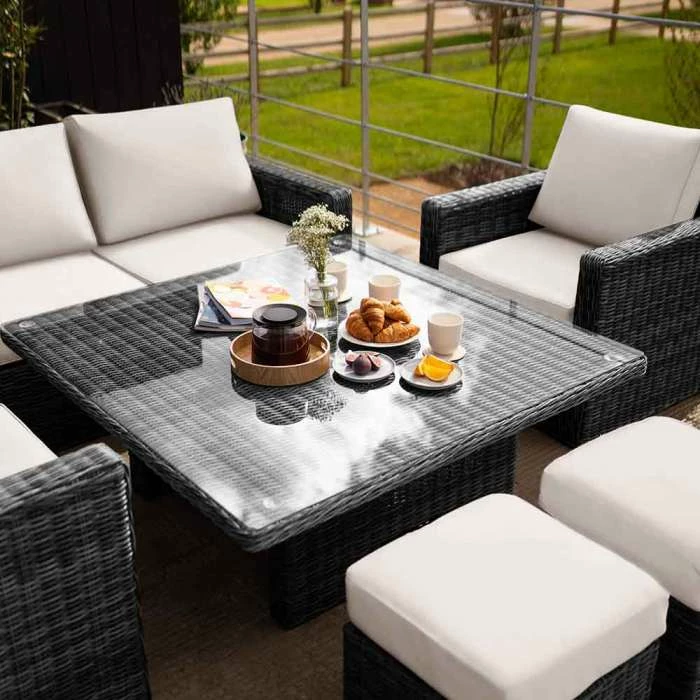 'Iris' Luxury Rattan 6 Seater Garden Sofa Set with Square Rising Table and Parasol in Stone by Primrose Living 5 'Iris' Luxury Rattan 6 Seater Garden Sofa Set with Square Rising Table and Parasol in Stone by Primrose Living - Image 5