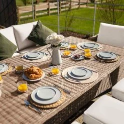 'Iris' Luxury Rattan 8 Seater Garden Sofa Set with Rectangular Table and Parasol by Primrose Living -Garden Furniture Shop fu102419 1 Table a823