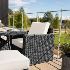 'Iris' Luxury Rattan 8 Seater Garden Sofa Set with Rectangular Table and Parasol in Stone by Primrose Living -Garden Furniture Shop fu102420 2 Chair 55cc