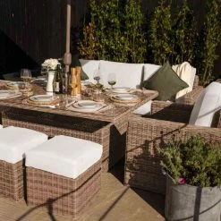 'Iris' Luxury Rattan 8 Seater Garden Sofa Set with Rectangular Rising Table by Primrose Living -Garden Furniture Shop fu102422 4 FootstoolTable 0a84