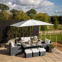 'Iris' Luxury Rattan 8 Seater Garden Sofa Set with Rectangular Rising Table in Stone by Primrose Living