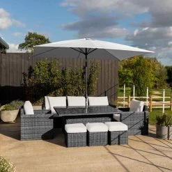 'Iris' Luxury Rattan 8 Seater Garden Sofa Set with Rectangular Rising Table in Stone by Primrose Living -Garden Furniture Shop fu102423 7 FullSet 3c91