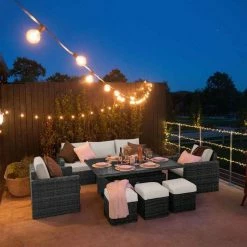 'Iris' Luxury Rattan 8 Seater Garden Sofa Set with Rectangular Rising Table in Stone by Primrose Living -Garden Furniture Shop fu102423 NightFullSetNoPara 6573