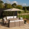 'Iris' Luxury Rattan 8 Seater Garden Sofa Set with Rectangular Rising Table and Parasol by Primrose Living