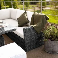 'Iris' Luxury Rattan 9 Seater Garden Sofa Set with Square Rising Table in Stone by Primrose Living -Garden Furniture Shop fu102428 2 SofaCorner 6969