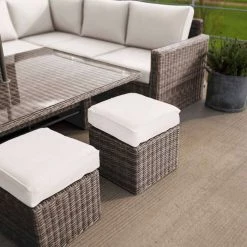 'Iris' Luxury Rattan 9 Seater Garden Sofa Set with Rectangular Rising Table and Parasol by Primrose Living -Garden Furniture Shop fu102430 1 Footstool 7eb6
