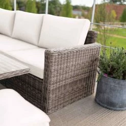 'Iris' Luxury Rattan 9 Seater Garden Sofa Set with Rectangular Rising Table and Parasol by Primrose Living -Garden Furniture Shop fu102430 2 SofaCorner 7e7f