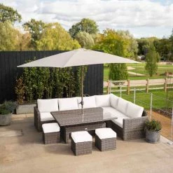 'Iris' Luxury Rattan 9 Seater Garden Sofa Set with Rectangular Rising Table and Parasol by Primrose Living -Garden Furniture Shop fu102430 3 FullSet3 b6ac