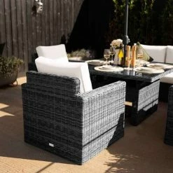 'Iris' Luxury Rattan 7 Seater Garden Sofa Set with Square Rising Table in Stone by Primrose Living -Garden Furniture Shop fu102433 1 ChairBack 2e0c