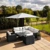 'Iris' Luxury Rattan 7 Seater Garden Sofa Set with Square Rising Table in Stone by Primrose Living